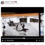 　２５日、トランプ米大統領が交流サイト（ＳＮＳ）に投稿した発砲事件に関連するとみられる動画。男が警備要員らの間を走り抜け、その後警備要員が発砲する様子が映っている