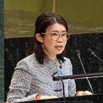 　ＮＰＴ再検討会議で演説する国光文乃外務副大臣＝２７日、米ニューヨークの国連本部（共同）