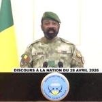 　２８日配信された、演説するマリのゴイタ暫定大統領の映像（ＯＲＴＭ提供、ロイター＝共同）