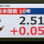 　国債市場で長期金利の指標である新発１０年債の利回りを示すモニター＝３０日午前、東京都中央区