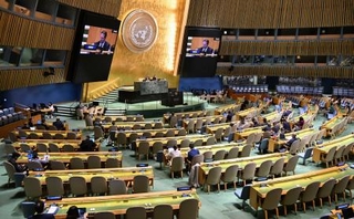　１日、ニューヨークの国連本部で開かれたＮＰＴ再検討会議の第１委員会（共同）