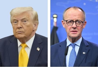 　トランプ米大統領（左）、ドイツのメルツ首相（ゲッティ＝共同）