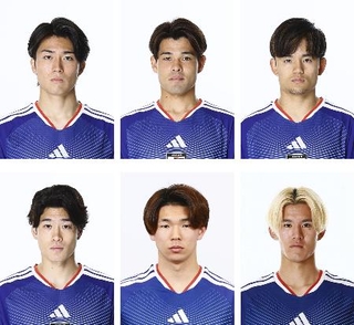 　（上段左から）中村敬斗、佐野海舟、久保建英、（下段左から）鈴木唯人、塩貝健人、後藤啓介