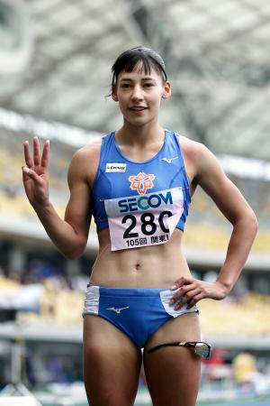 　女子４００メートルで３連覇した青木アリエ＝カンセキスタジアムとちぎ