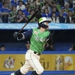 　９回ヤクルト１死一、三塁、武岡が右越えにサヨナラ打を放つ＝神宮