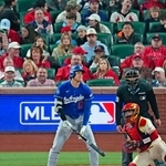 　カージナルス戦の８回、空振り三振に倒れたドジャース・大谷＝セントルイス（共同）