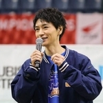 　車いすラグビーのジャパンパラ大会決勝前に行われたトークショーに登場した、俳優細田善彦さん＝３日、千葉ポートアリーナ