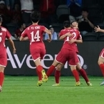 　サッカー女子のアジア・カップでゴールを喜ぶ北朝鮮の選手ら＝３月、シドニー（ＡＰ＝共同）