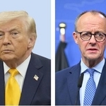 　トランプ米大統領（左）、ドイツのメルツ首相（ゲッティ＝共同）