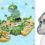 　千葉市動物公園を模した特設サイトとニシゴリラの３Ｄモデルの制作途中のイメージ図（右）（パシフィックコンサルタンツ提供）