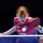 　女子準決勝のドイツ戦でプレーする早田ひな＝ロンドン（共同）
