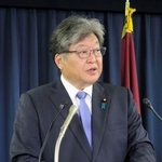 　記者会見する自民党の萩生田幹事長代行＝１９日午前、東京・永田町の党本部