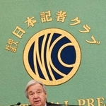 　記者会見する国連のグテレス事務総長＝２０日午後、東京都千代田区の日本記者クラブ