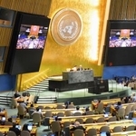 　気候変動対策に関する決議案の採決が行われた国連総会＝２０日、ニューヨーク（共同）