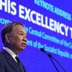 　２９日、シンガポールで開かれたアジア安全保障会議で基調講演するベトナムのトー・ラム国家主席（ロイター＝共同）