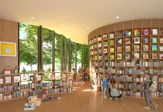 　北海道大の札幌キャンパス内に開設される図書館「こども本の森　札幌・北大」のイメージ（安藤忠雄建築研究所提供）