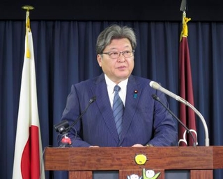 　記者会見する自民党の萩生田幹事長代行＝９日午前、東京・永田町の党本部