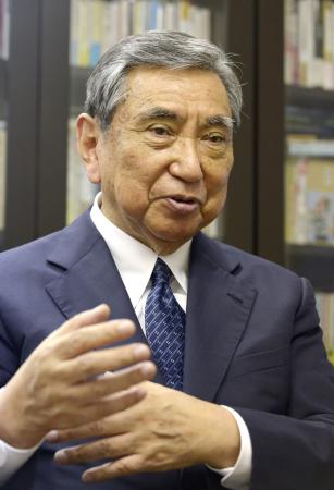 　インタビューに答える河野洋平氏＝２０１６年８月、東京都港区