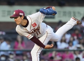 　広島戦に先発した楽天・岸＝楽天モバイルパーク