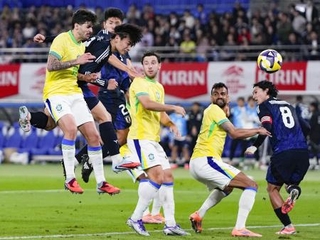 　サッカー国際親善試合の日本-ブラジル戦。日本代表は１４度目の対戦で初勝利を挙げた＝２０２５年１０月、東京・味の素スタジアム
