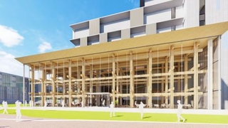 　大阪・関西万博の「大屋根リング」の木材を活用した学生会館の完成予想図（関西大提供）