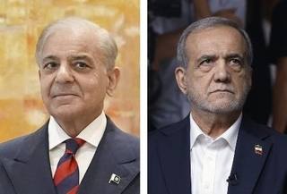 　（左から）パキスタンのシャリフ首相、イランのペゼシュキアン大統領（いずれもゲッティ＝共同）