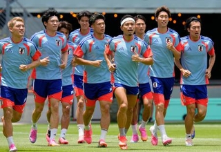 　ブラジル戦を前に最終調整する日本代表＝ヒューストン（共同）