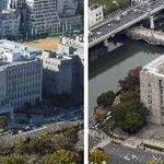 　大阪府庁（左）と大阪市役所