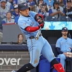 　フィリーズ戦に出場したブルージェイズ・岡本。４打数無安打だった＝トロント（ゲッティ＝共同）