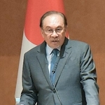 　東京大本郷キャンパスで、ＡＩの発展をテーマに講演するマレーシアのアンワル首相＝９日午前、東京都文京区