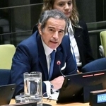 　４月、ニューヨークの国連本部で、公開討論に臨むグロッシＩＡＥＡ事務局長