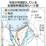 　与党が再検討している北陸新幹線延伸ルート案