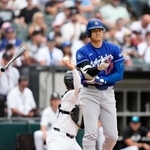 　ホワイトソックス戦の９回、四球を選んだドジャース・大谷＝シカゴ（共同）