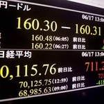 　前日終値からの上げ幅が一時７００円を超え７万円を再び突破、取引時間中の最高値を更新した日経平均株価のモニター＝１７日午後、東京・東新橋