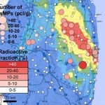 　土壌１グラムに含まれる、福島第１原発から放出されたセシウムを含む微粒子の個数。円が大きいほど微粒子の個数が多い（宇都宮聡・台湾大教授提供）