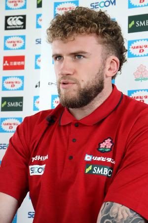 　記者会見するラグビー日本代表のディアンズ＝２日、宮崎市（Ｃ）ＪＲＦＵ