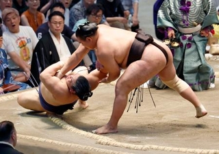 　豊昇龍がすくい投げで平戸海を下す＝ＩＧアリーナ