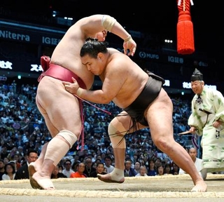 　豊昇龍が押し出しで大栄翔を下す＝ＩＧアリーナ