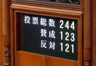 　「副首都」構想関連法の参院本会議の投票結果＝２４日夜