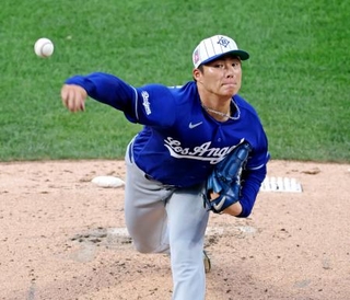 　メッツ戦に先発したドジャース・山本＝ニューヨーク（共同）