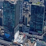 　再開発が進む東京・渋谷駅周辺＝６月（共同通信社ヘリから）