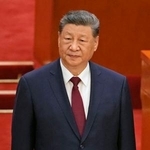 　中国共産党の創建１０５年を記念する行事に臨む習近平党総書記（国家主席）＝１日、北京の人民大会堂（共同）
