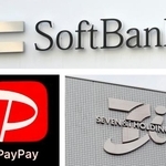 　ソフトバンク（上）、ＰａｙＰａｙ（左下）、セブン＆アイ・ホールディングス（右下）のロゴマーク