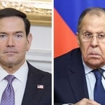 　（左から）ルビオ米国務長官（ゲッティ＝共同）、ロシアのラブロフ外相（タス＝共同）