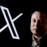 　Ｘのロゴとイーロン・マスク氏（ゲッティ＝共同）