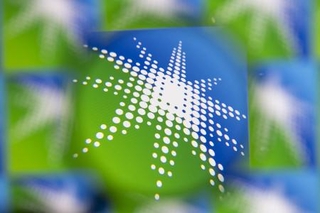 　サウジアラムコのロゴ（ゲッティ＝共同）