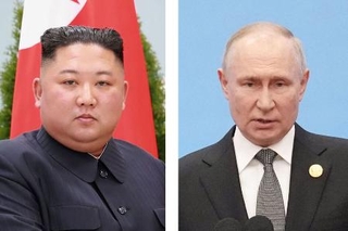 　北朝鮮の金正恩朝鮮労働党総書記（朝鮮通信＝共同）、ロシアのプーチン大統領