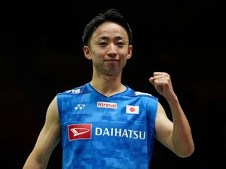 　男子シングルス１回戦で中国選手に勝利した田中湧士＝ニューデリー（ゲッティ＝共同）