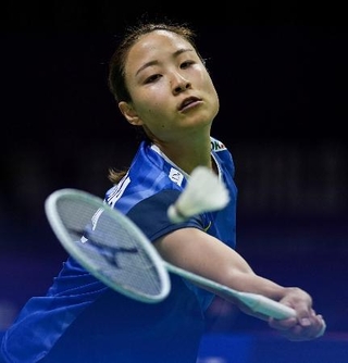 　女子シングルス１回戦　トルコ選手と対戦する奥原希望＝ニューデリー（ゲッティ＝共同）