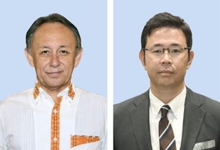 　左から玉城デニー氏、古謝玄太氏